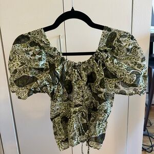 Ciao Lucia Leafy Green Puff Sleeve Blouse